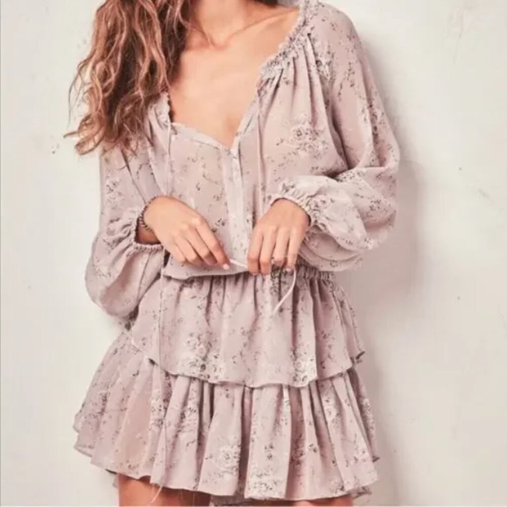 LoveShackFancy | Popover Dress Floral Woodrose Silk Summer Long Sleeve Flowy M